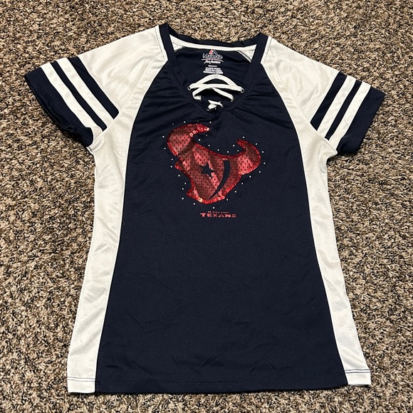 Majestic Tops - Houston Texans Navy and White Majestic NFL Women's Top Metallic Rhinestones Sz S